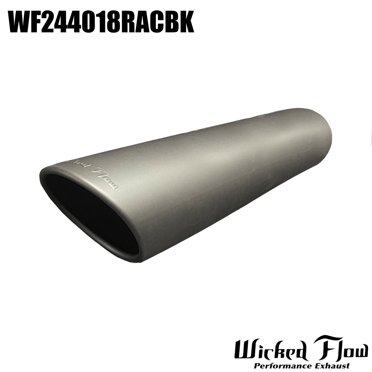 WF244018RACBK - EXHAUST TIP - 2.25" Inlet 18" Length - ROLLED ANGLE CUT POWDERCOATED