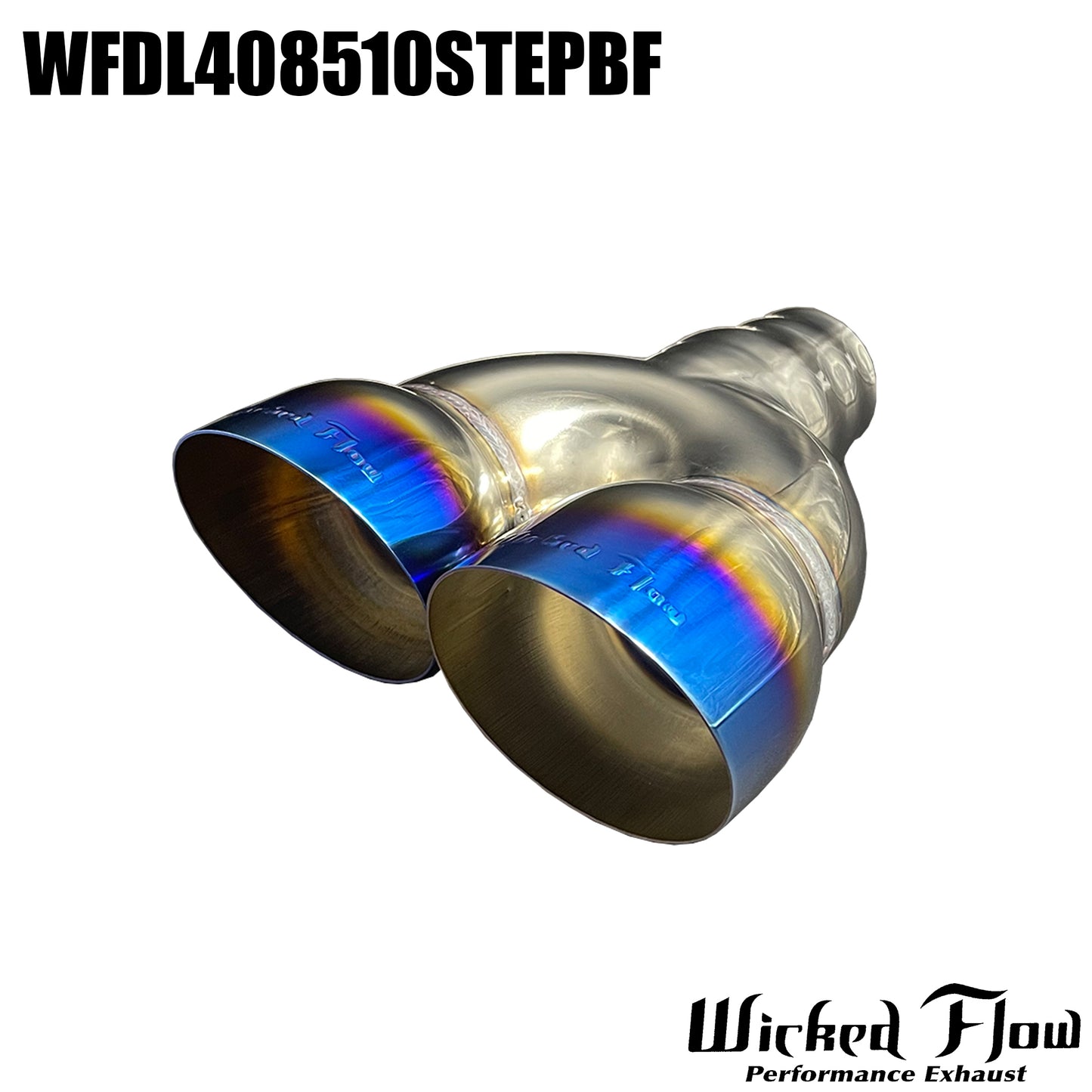 WFDL408510STEPBF- DUAL EXHAUST TIP - Step Inlet - BLUE FLAMED "Left"