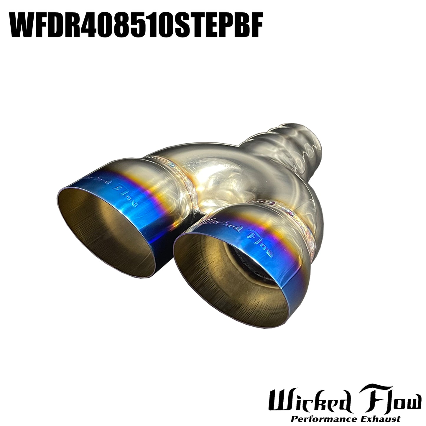 WFDR408510STEPBF- DUAL EXHAUST TIP - Step Inlet - BLUE FLAMED "Right"