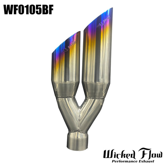 WF0105BF - Reversible DUAL EXHAUST TIP - 2.5" Inlet 304 STAINLESS BLUE FLAME