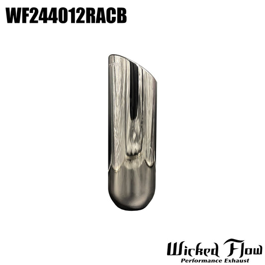 WF244012RACB - EXHAUST TIP - 2.25" Inlet 12" Length - OG BLACK CHROME - ROLLED ANGLE CUT