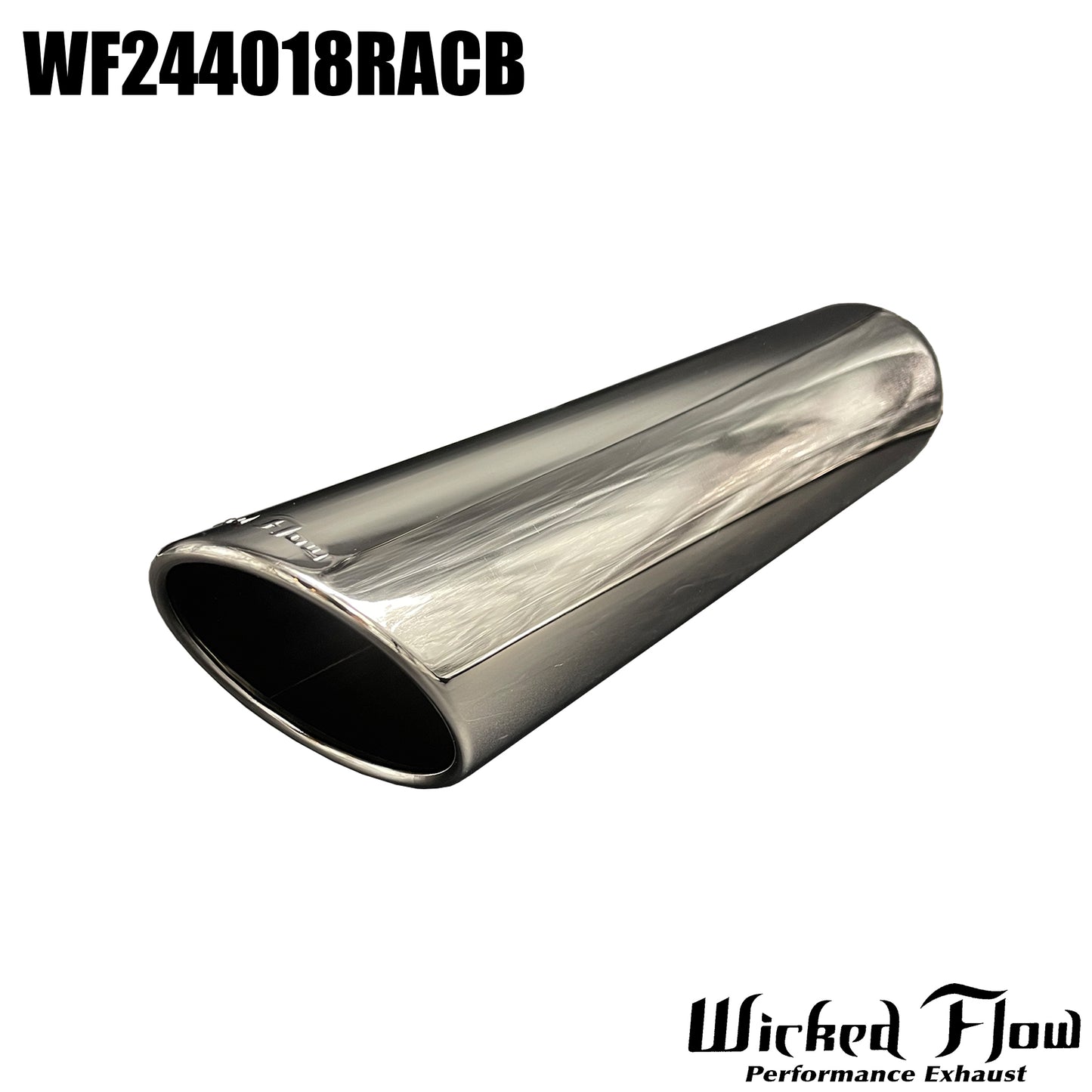 WF244018RACB - EXHAUST TIP - 2.25" Inlet 18" Length - ROLLED ANGLE CUT- OG BLACK CHROME