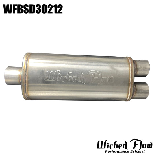 WFBSD30212 - WickedFlow Max Muffler 3.0" Inlet 2.5" Outlet, Center/Dual - REVERSIBLE