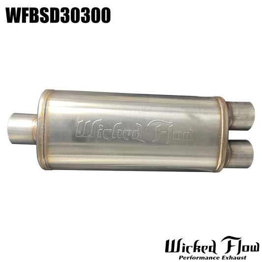 WFBSD30300 - WickedFlow Max Muffler 3.0" Inlet 3" Outlet, Center/Dual - REVERSIBLE