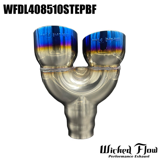 WFDL408510STEPBF- DUAL EXHAUST TIP - Step Inlet - BLUE FLAMED "Left"
