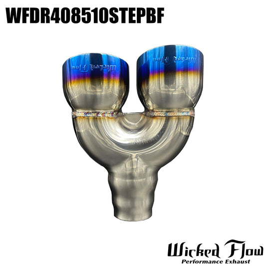 WFDR408510STEPBF- DUAL EXHAUST TIP - Step Inlet - BLUE FLAMED "Right"
