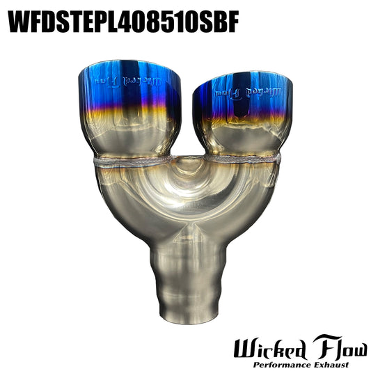 WFDSTEPL408510SBF- DUAL EXHAUST TIP - Step Inlet - BLUE FLAMED "Left"