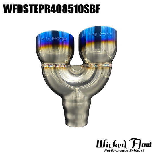 WFDSTEPR408510SBF- DUAL EXHAUST TIP - Step Inlet - BLUE FLAMED "Right"