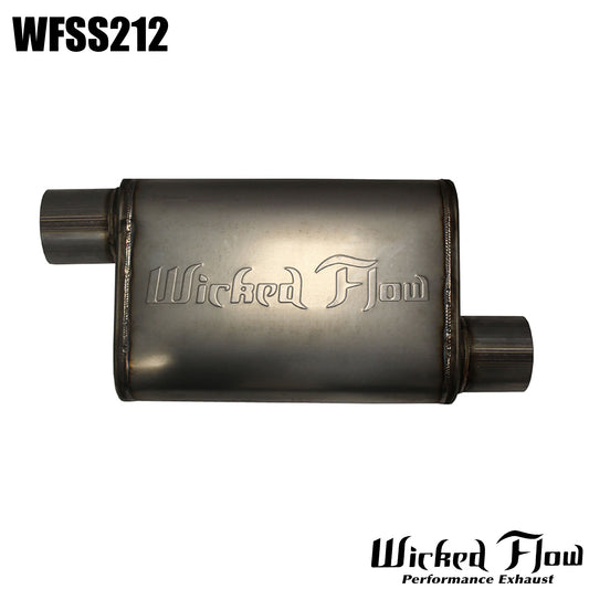 WFSS212 - WickedFlow Max Muffler 2.5" Inlet/Outlet, Offset/Offset - REVERSIBLE