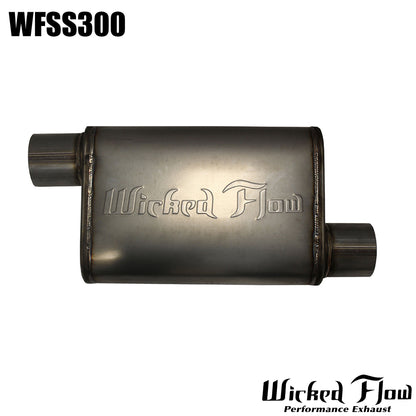 WFSS300 - WickedFlow Max Muffler 3" Inlet/Outlet, Offset/Offset - REVERSIBLE